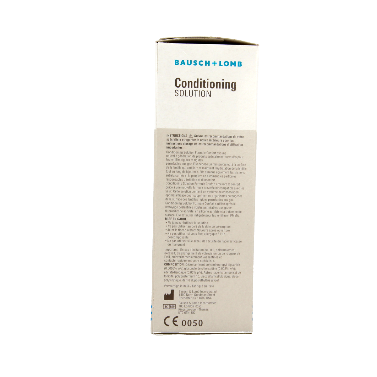 Bausch & Lomb hard contact lens solution bottle, 120ml, with label showing product details and branding.