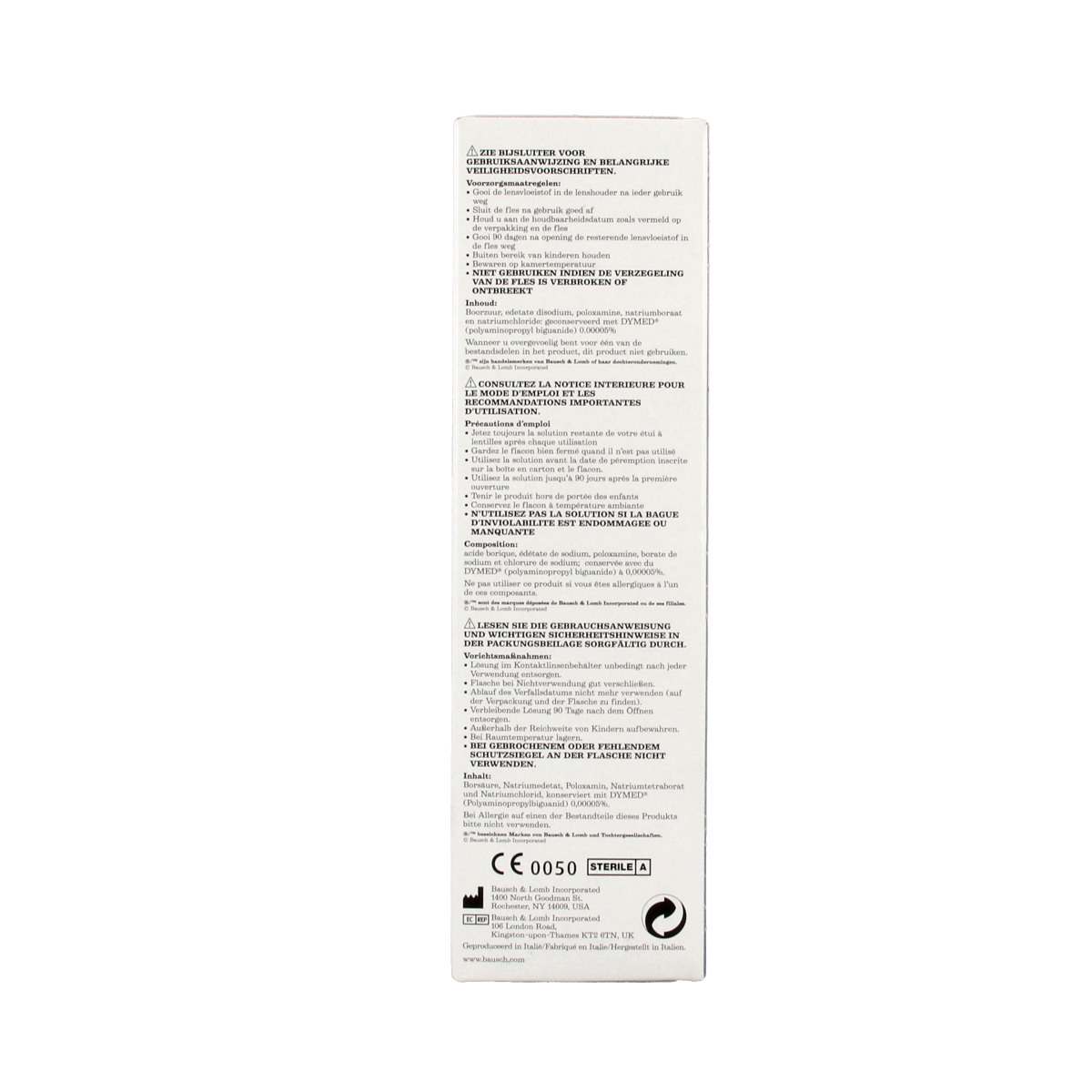 Bausch & Lomb ReNu MPS contact lens solution bottle, 240ml, for lens cleaning and moistening.