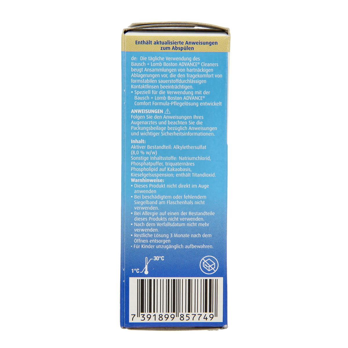Bausch & Lomb Boston cleaner for contact lenses, 30ml bottle, optiek product with clear label and cap.