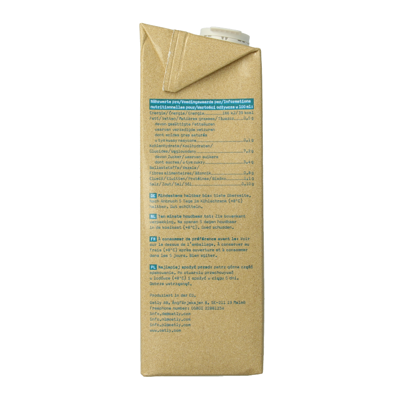 Oatly Haverdrank bio 1 liter plant-based oat drink in a carton, natural and organic beverage for drinking or cooking.
