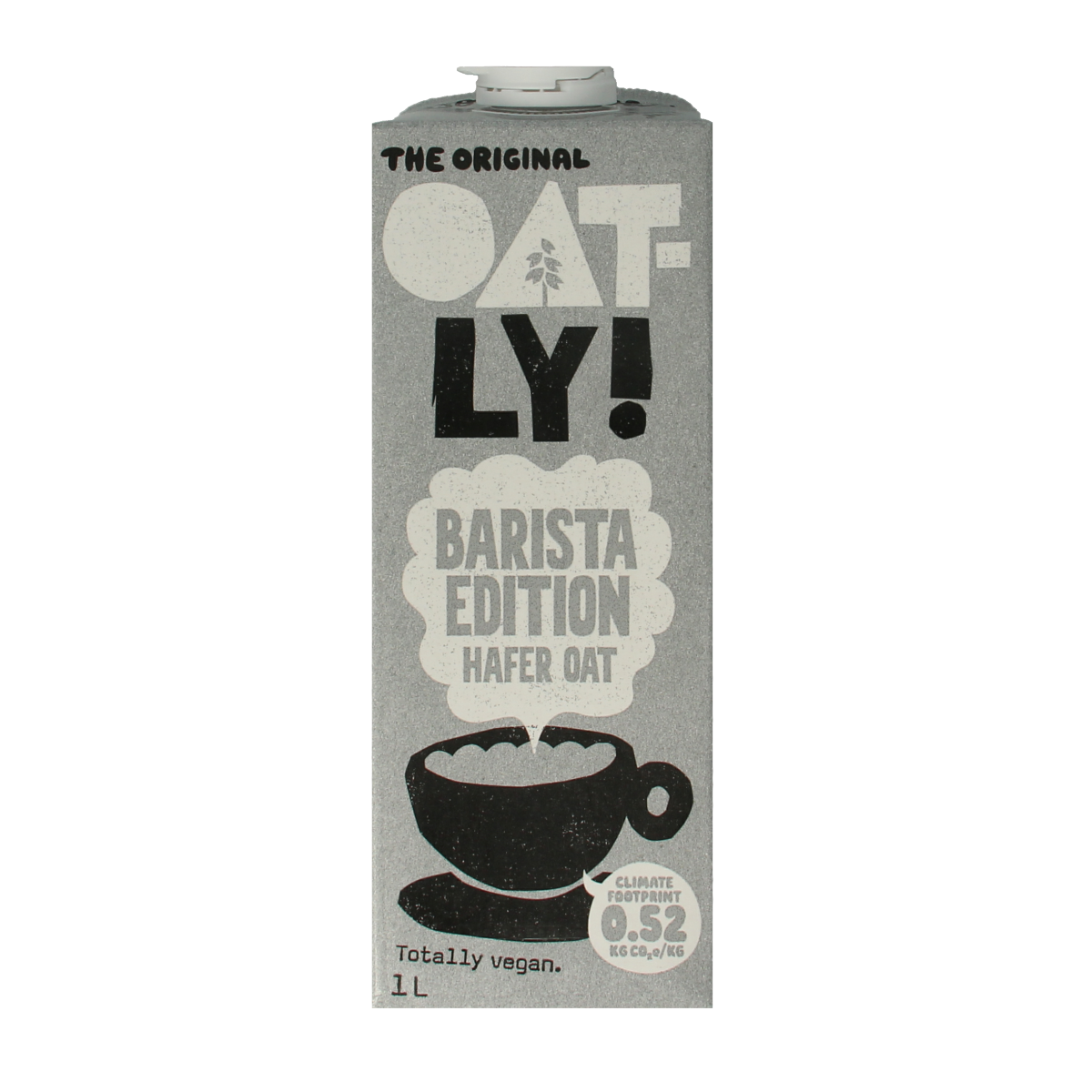 Oatly Barista Edition oat drink 1-liter bottle, dairy-free plant-based beverage for coffee and recipes.