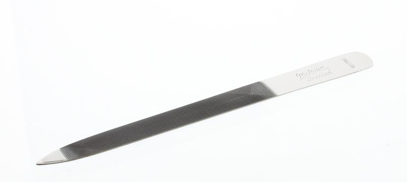 Malteser stainless steel nail file, 13cm pointed manicure and pedicure tool, single piece for grooming nails.