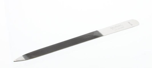 Malteser stainless steel nail file, 13cm pointed manicure and pedicure tool, single piece for grooming nails.