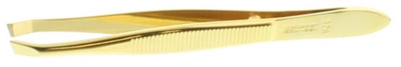 Malteser Pincet 8cm verguld scheef gebuimd staalwaren, perfect for precise handling in the kitchen or workshop.