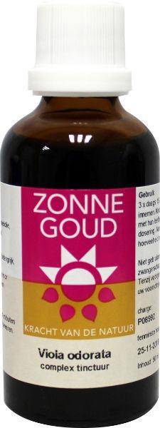 Zonnegoud Viola odorata complex herbal remedy in a 50ml bottle, part of Zonnegoud's kruidenpreparaten collection.