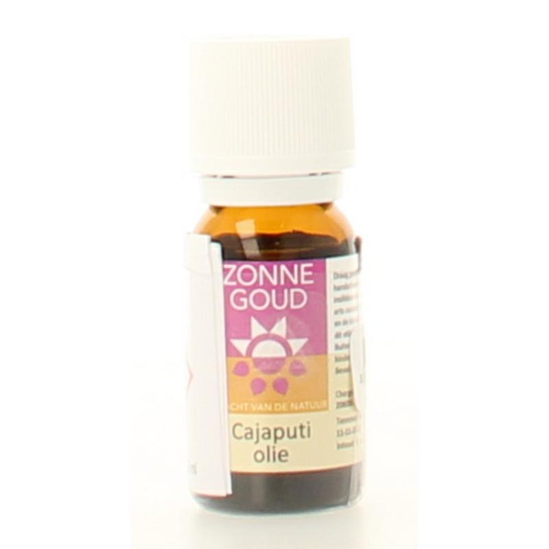 Zonnegoud Cajaputi essential oil in 10ml bottle, natural aromatic oil from Zonnegoud brand, with amber glass bottle and dropper