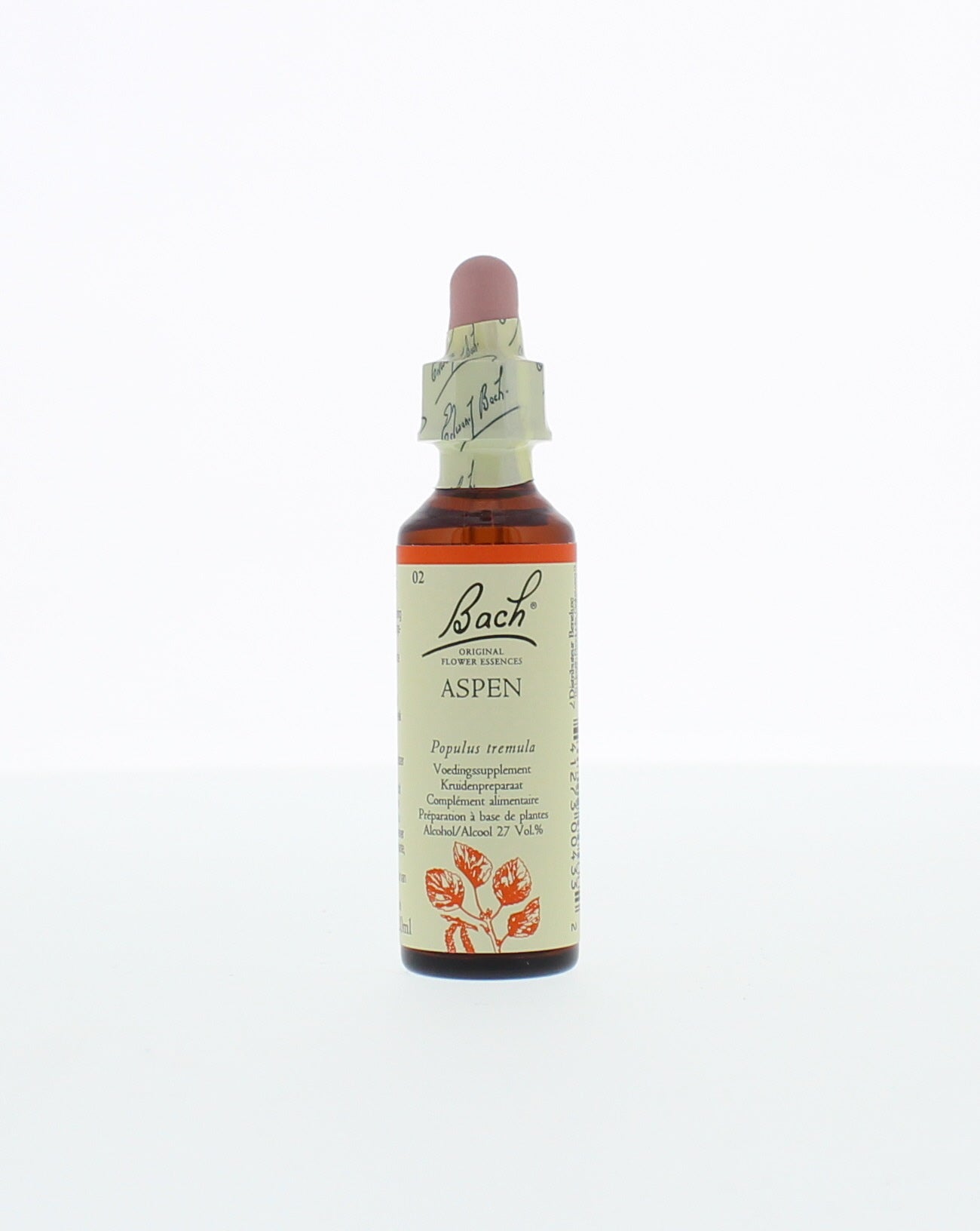 Bach Aspen herbal remedy in a 20ml bottle, part of Bach's herbal preparations for emotional well-being.