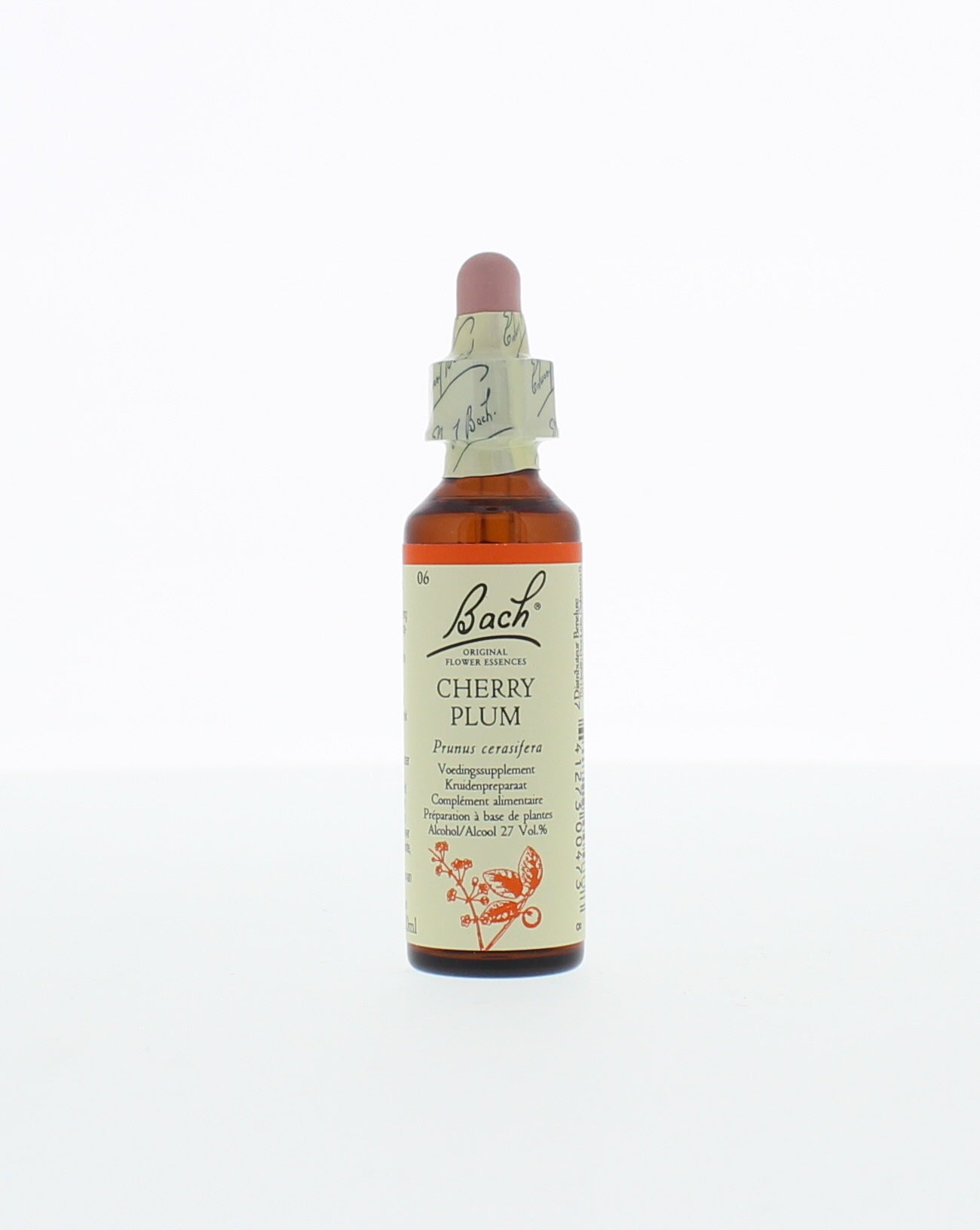 Bach Cherry Plum herbal preparate bottle with label, 20ml, in a clear glass container for natural remedies.