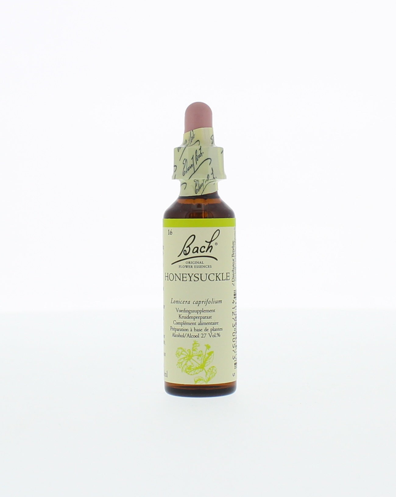 Bach Honeysuckle herbal remedy in 20ml bottle, part of Bach Kruidenpreparaten line, with herbal ingredients and label visible.