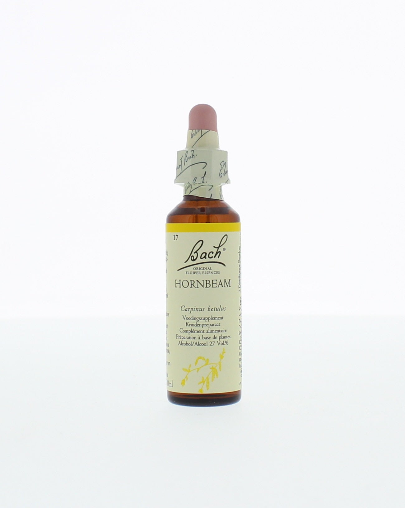 Bach Hornbeam herbal remedy in a 20ml bottle, part of Bach herbal preparations, with the label visible in the image.