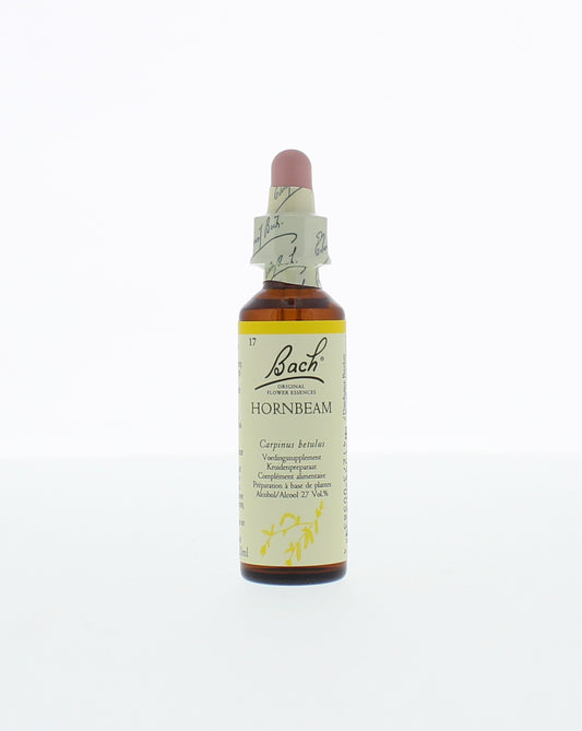 Bach Hornbeam herbal remedy in a 20ml bottle, part of Bach herbal preparations, with the label visible in the image.