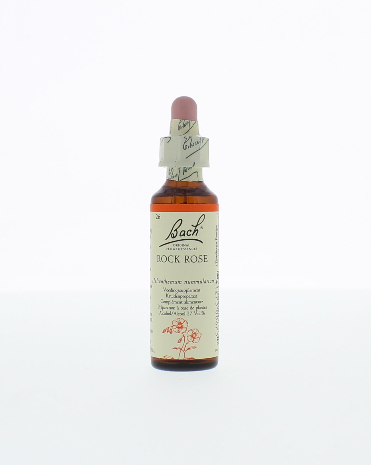 Bach Rock Rose herbal preparation in a 20ml bottle, featuring the herbal extract label, used for natural remedies.