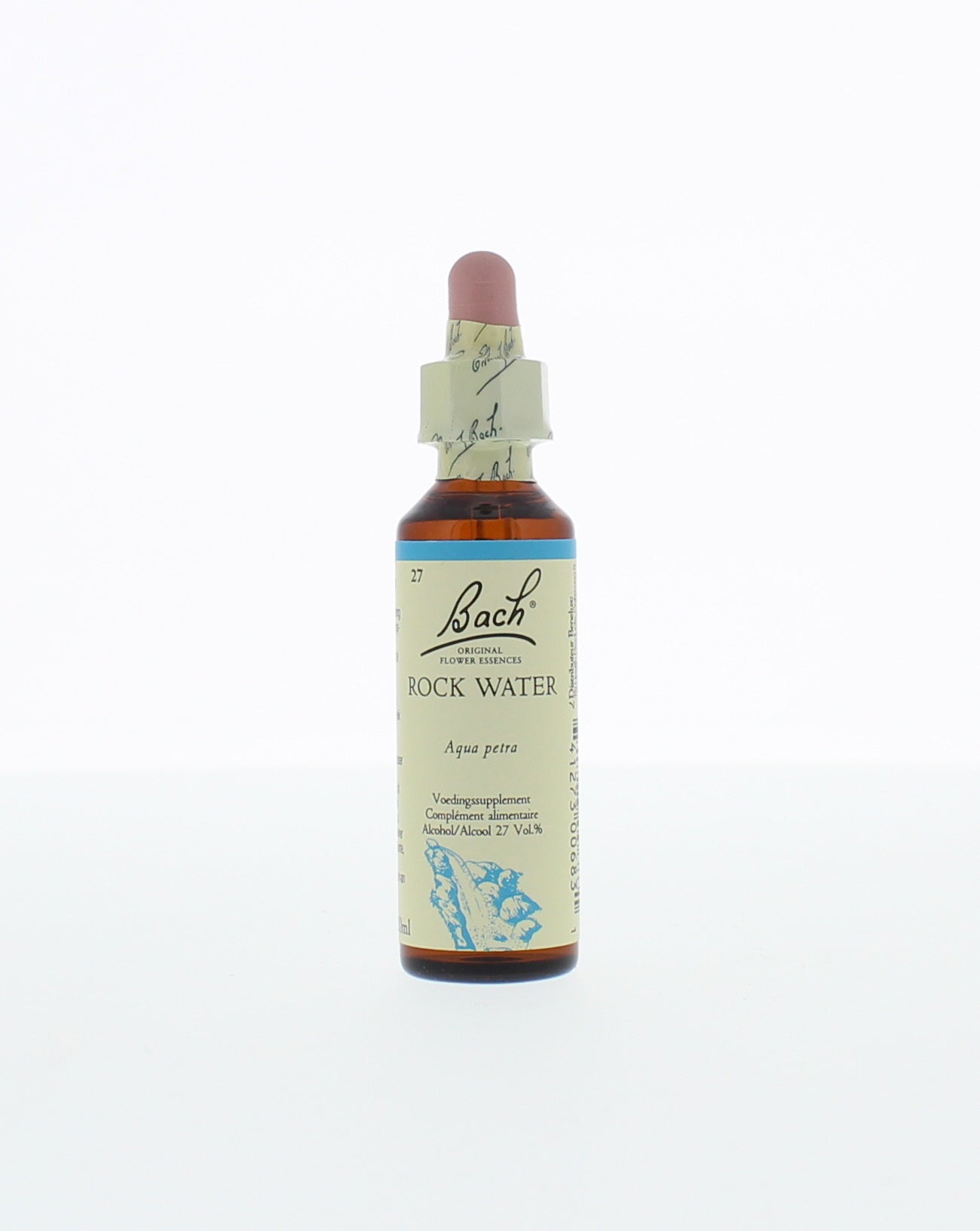 Bach Rock water herbal preparation in 20ml bottle, part of Bach herbal remedies collection, with label and dropper cap visible.