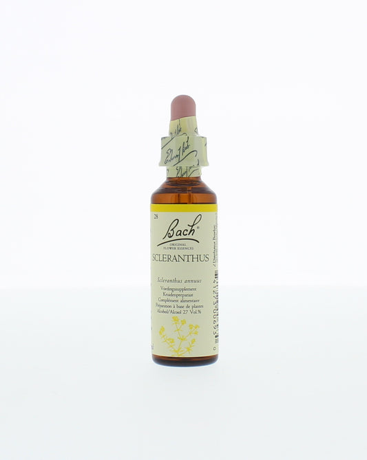 Bach Scleranthus herbal preparation in a 20ml bottle, part of Bach's herbal remedies collection, with a clear label and dropper cap.