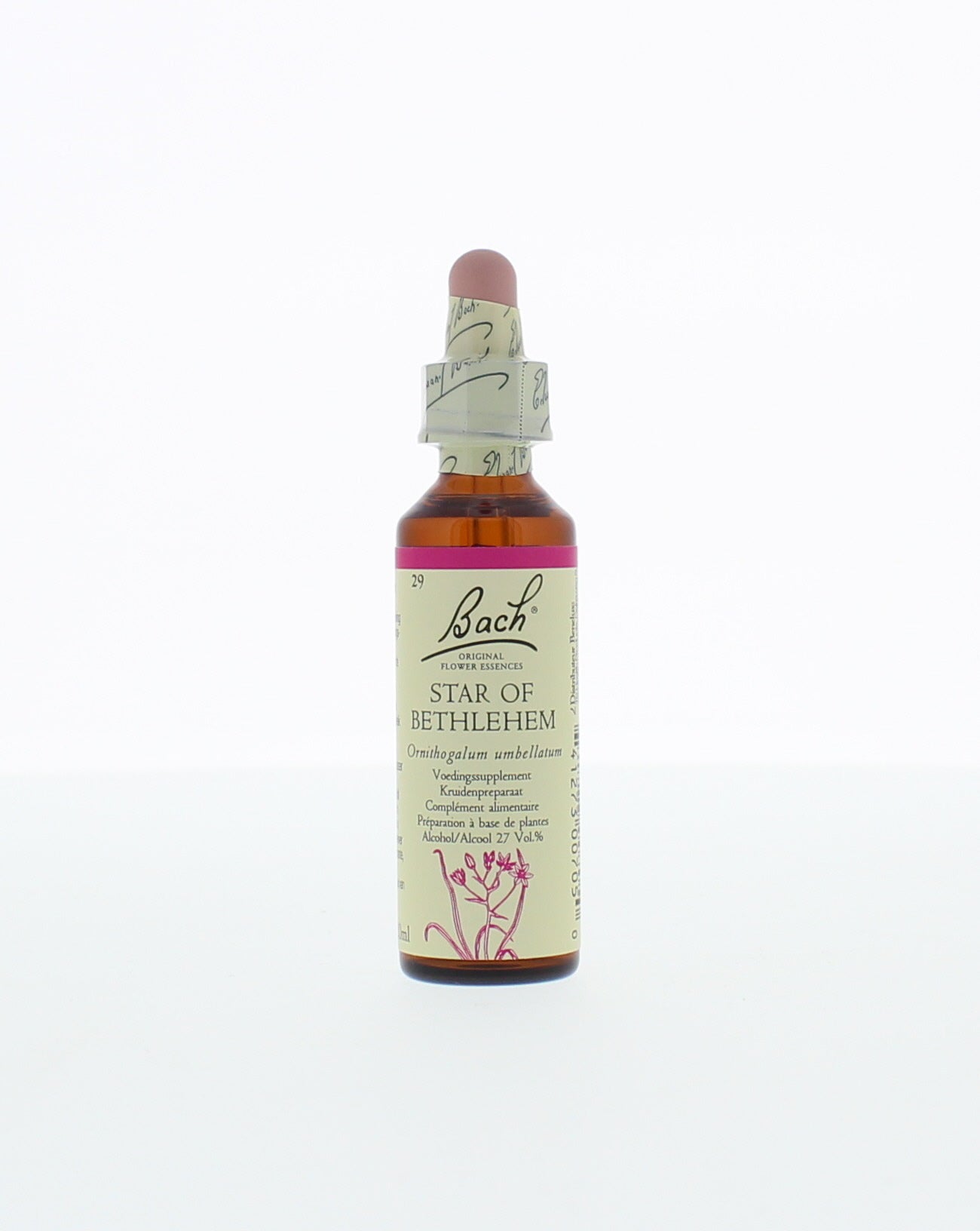 Bach Star of Bethlehem herbal remedy in a 20ml bottle, part of Bach's herbal preparation collection, with a white cap and label.