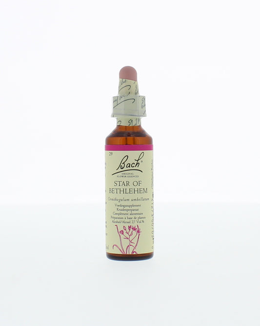 Bach Star of Bethlehem herbal remedy in a 20ml bottle, part of Bach's herbal preparation collection, with a white cap and label.