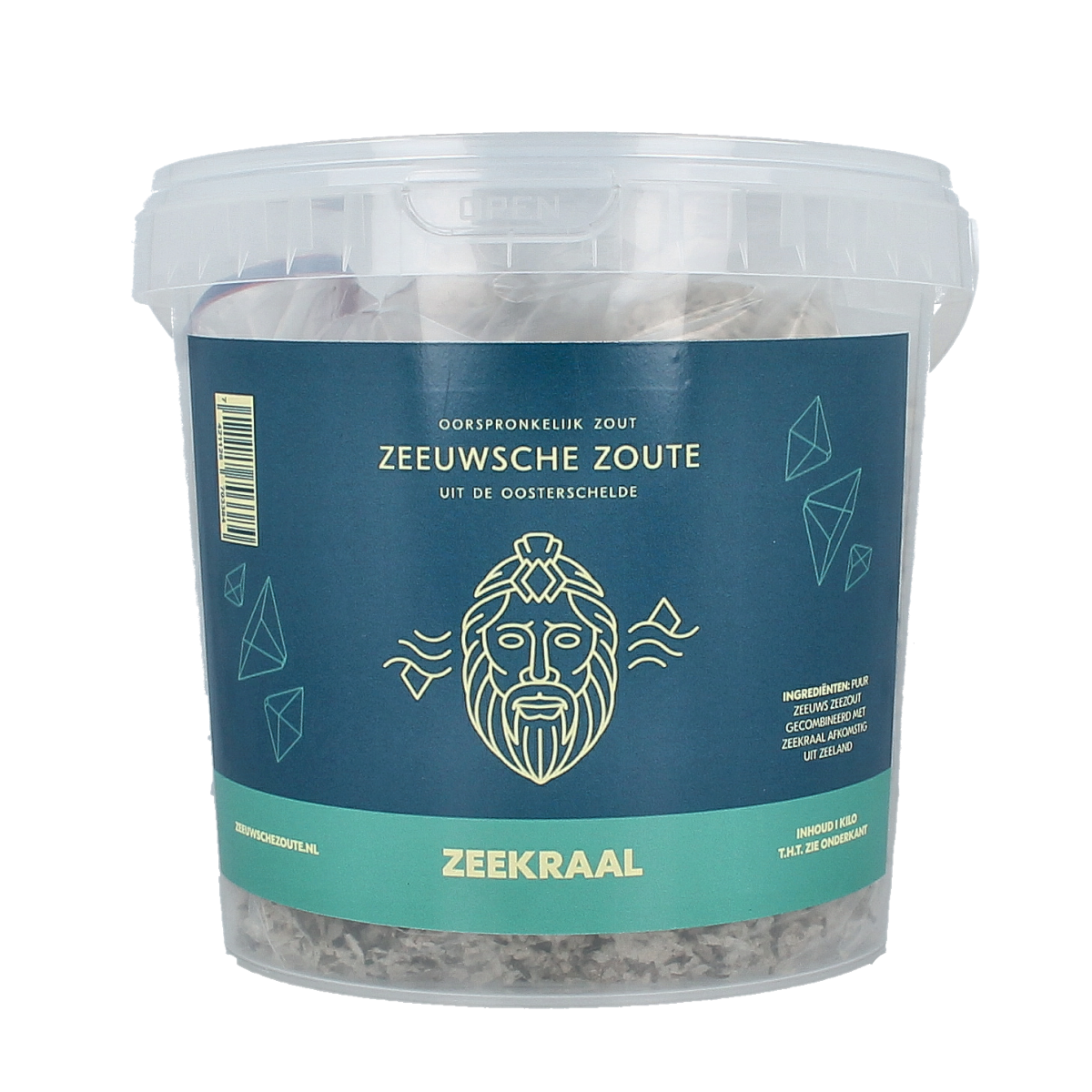 Zeeuwsche Zoute Zoute met zeekraal in emmer, 1 kg, Zeeuwsche Zoute kruiden en zout mix, with sea kale in a container