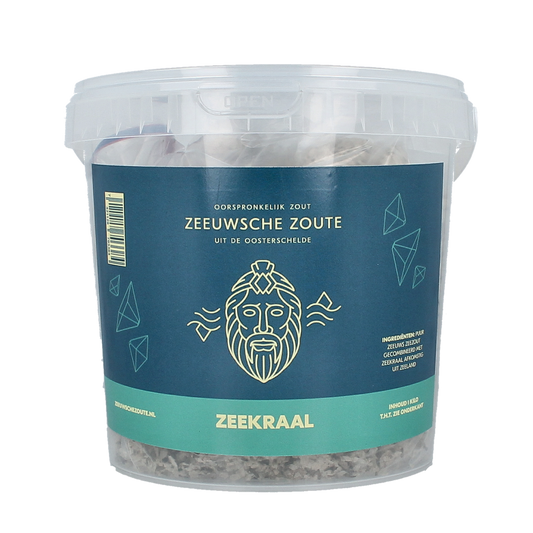 Zeeuwsche Zoute Zoute met zeekraal in emmer, 1 kg, Zeeuwsche Zoute kruiden en zout mix, with sea kale in a container