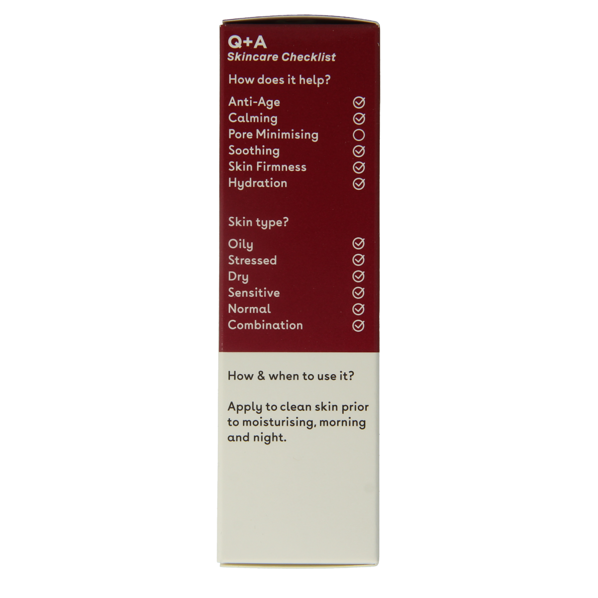 Q+A Hyaluronic acid facial serum in 30ml bottle, hydrating skincare product for smooth, moisturized skin.