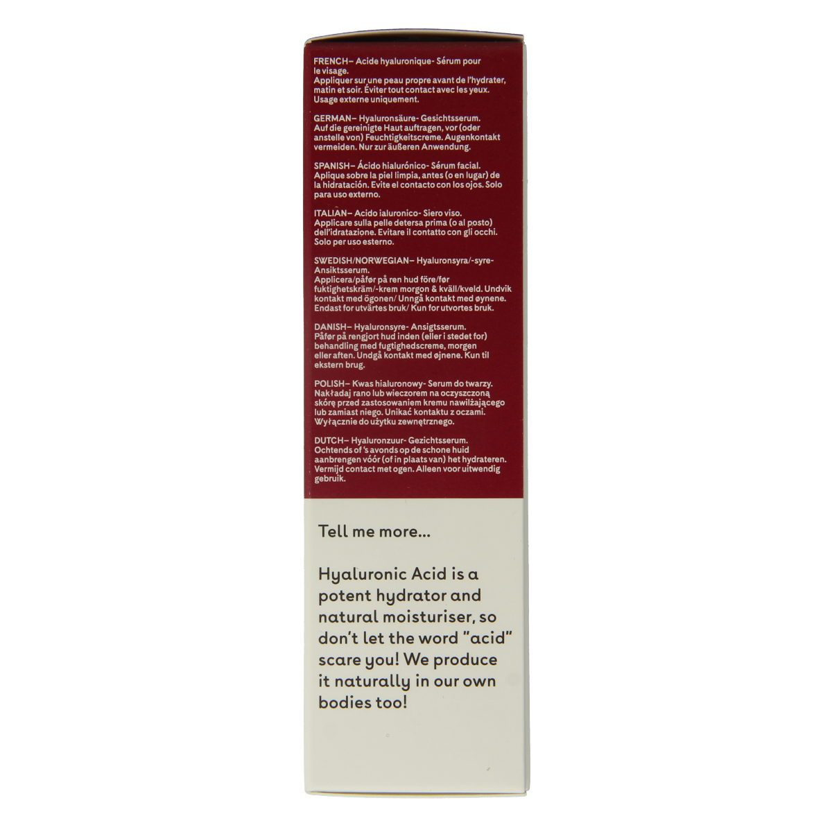 Q+A Hyaluronic acid facial serum in a 30ml bottle, featuring clear liquid and pump dispenser for nourishing skincare.