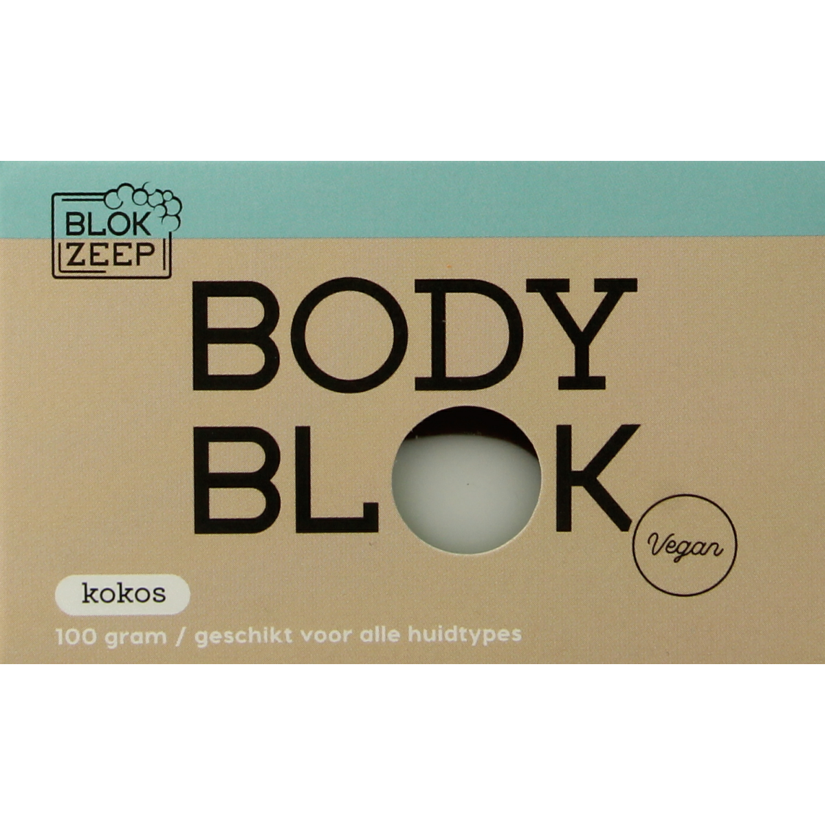 Blokzeep kokos body bar for bath and shower, 100g, with a natural coconut scent and creamy texture.