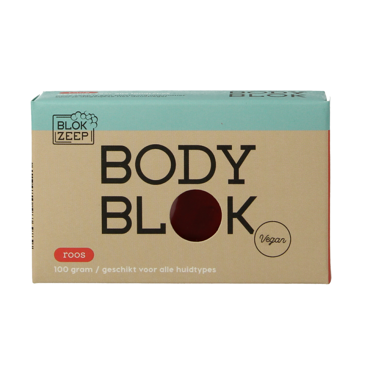 Blokzeep Body Bar Roos, 100g, natural soap bar for body and shower with floral scent, in a rectangular shape.
