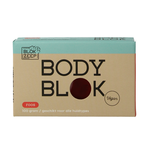 Blokzeep Body Bar Roos, 100g, natural soap bar for body and shower with floral scent, in a rectangular shape.