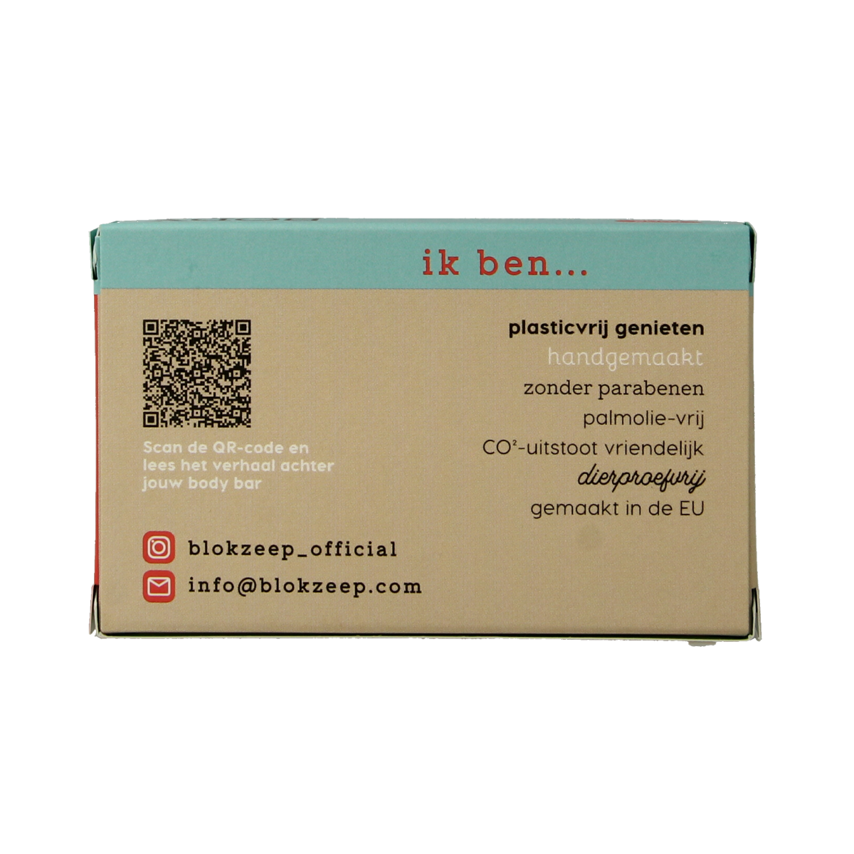 Blokzeep Body Bar Roos, 100g, natural soap bar for bath and shower with floral scent, in a clear packaging.
