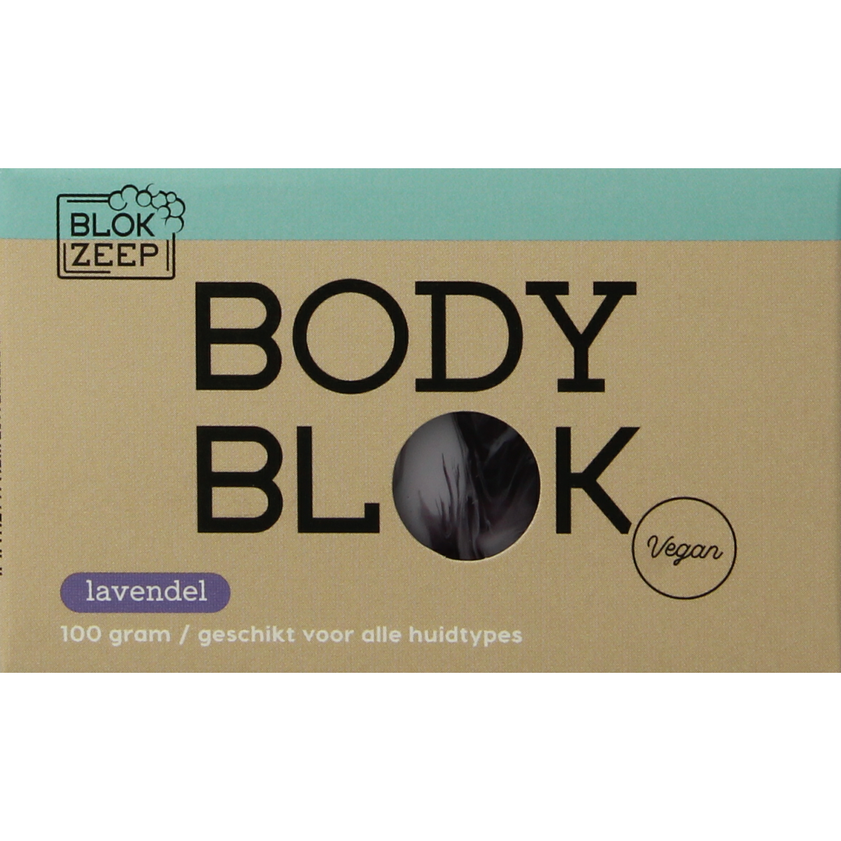 Blokzeep lavendel body bar for bath and shower, 100g, with lavender scent and natural soap appearance.