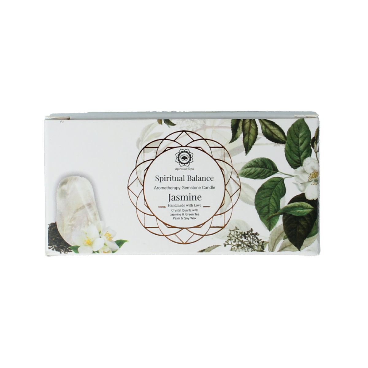 Green Tree green scented candle with jasmin and crystal design, 70g, for spiritual balance and calming ambiance.