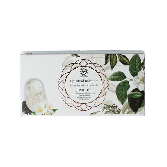 Green Tree green scented candle with jasmin and crystal design, 70g, for spiritual balance and calming ambiance.