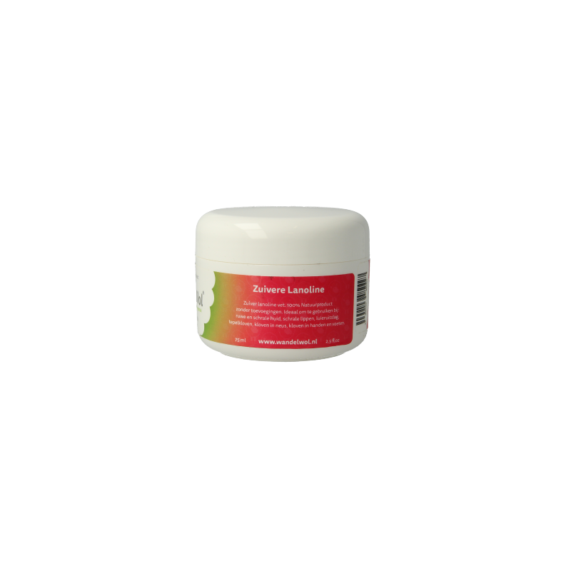 Wandelwol Zuivere Lanoline voetverzorging in 80g container, natural skincare product for nourishing dry skin and heels.