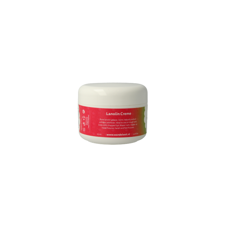 Wandelwol Zuivere Lanoline 80g for foot care, showing the jar of pure lanolin cream with a white lid and label.