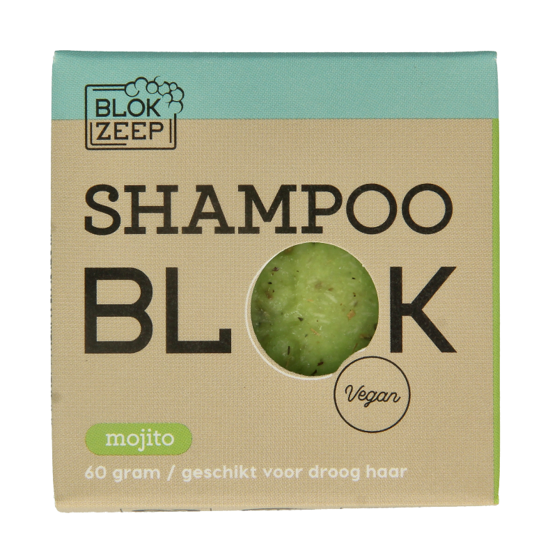Blokzeep Mojito Shampoobar, 60g Haarverzorging product with a fresh, minty appearance in natural light.
