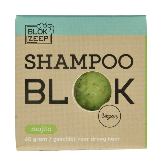 Blokzeep Mojito Shampoobar, 60g Haarverzorging product with a fresh, minty appearance in natural light.
