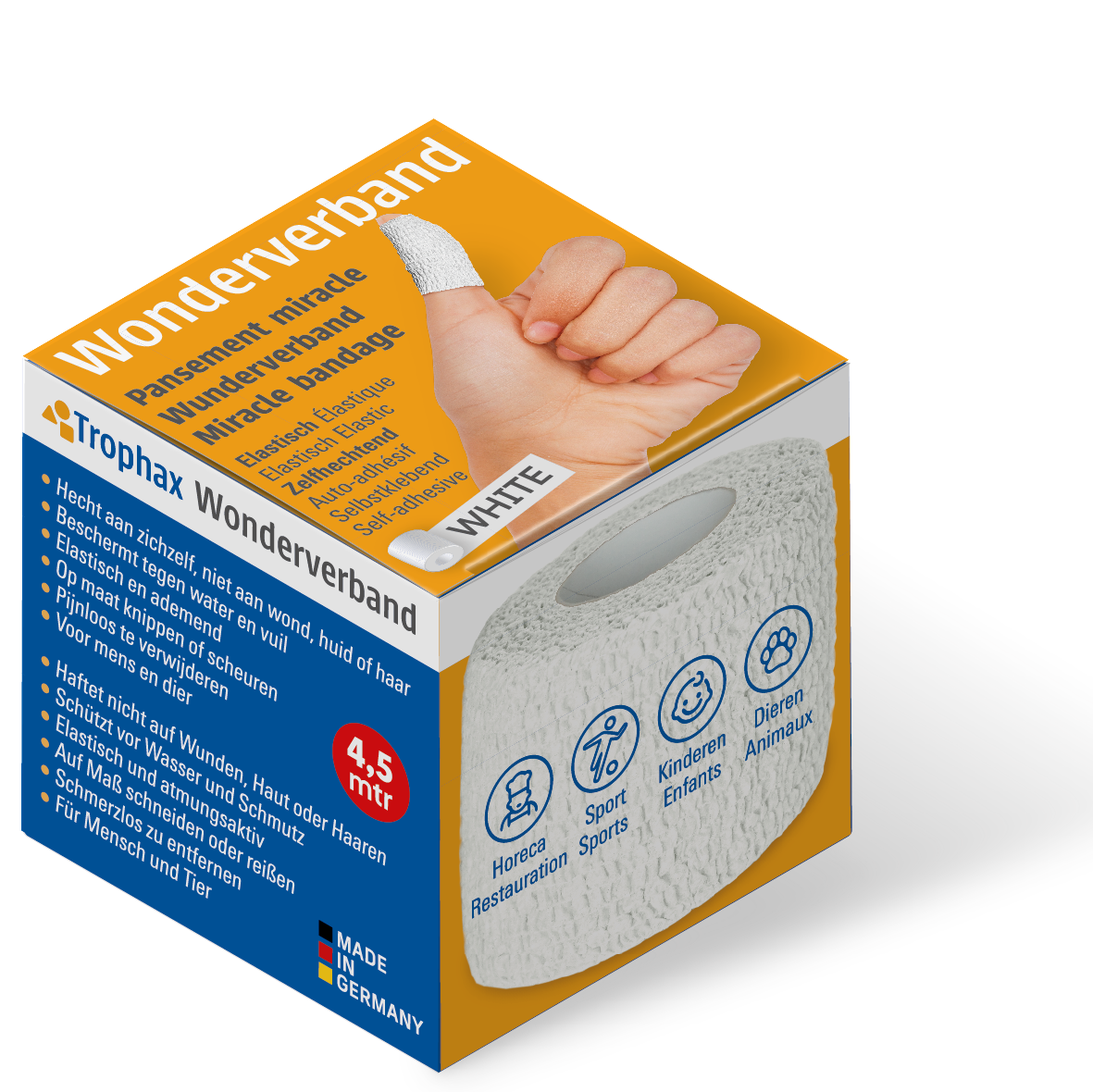ABC Wondverband Wonderverband snelverband with 4.5m x 5cm bandage, shown rolled out for wound dressing.