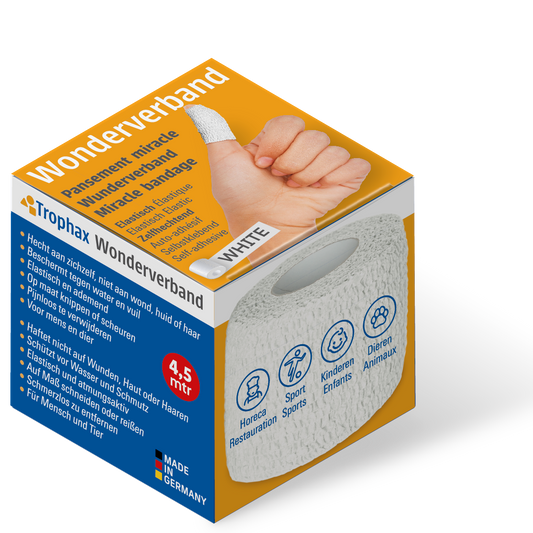 ABC Wondverband Wonderverband snelverband with 4.5m x 5cm bandage, shown rolled out for wound dressing.