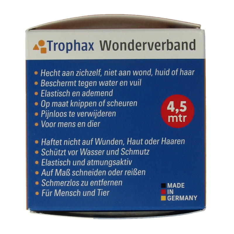Blue ABC Wonderverband quick bandage, 4.5m x 5cm, for wound care, made by ABC Wonderverband, shown in the image.
