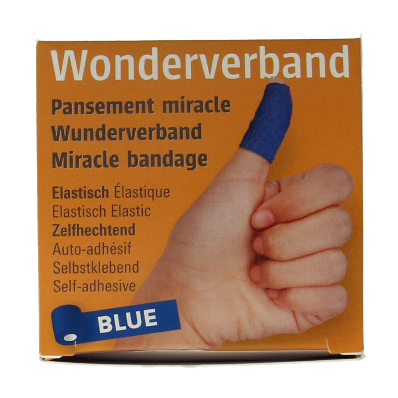 Blue ABC Wonderverband quick bandage, 4.5m x 5cm, sterile elastic compression bandage for first aid and wound support.