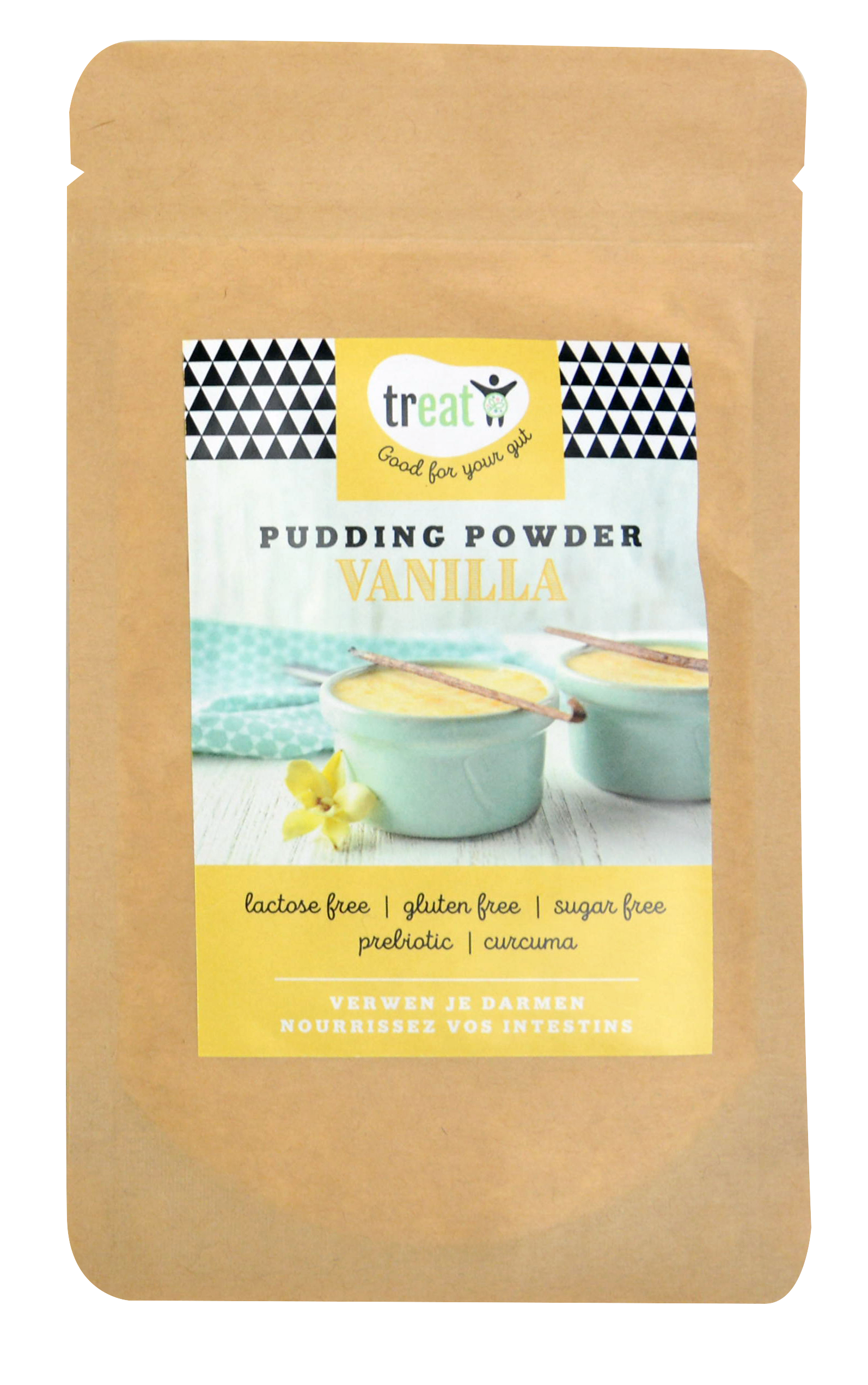 Vanille pudding powder by Treat, gluten-free dessert mix in 30g packet, creamy vanilla flavor, ideal for making delicious desserts.