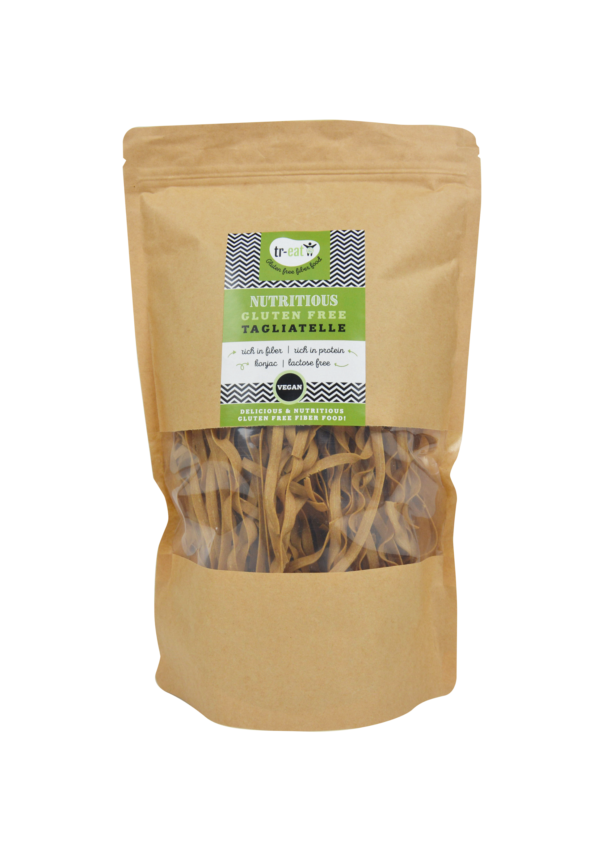 Vegan gluten-free Treat Tagliatelle pasta on a white plate, showcasing its thin, flat noodle shape and fresh appearance.
