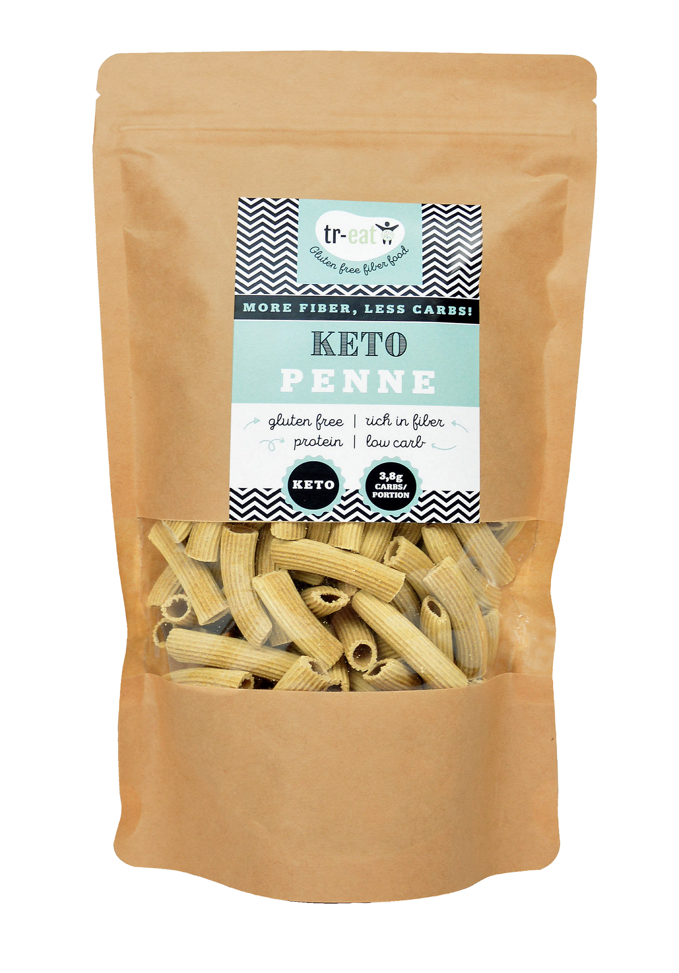 Treat keto gluten-free Penne pasta in a 200g package, showcasing the pasta's shape and packaging.