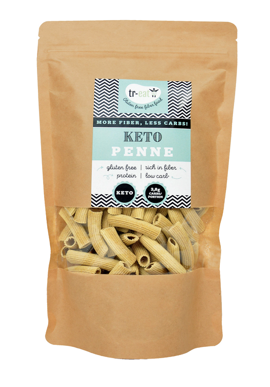 Treat keto gluten-free Penne pasta in a 200g package, showcasing the pasta's shape and packaging.