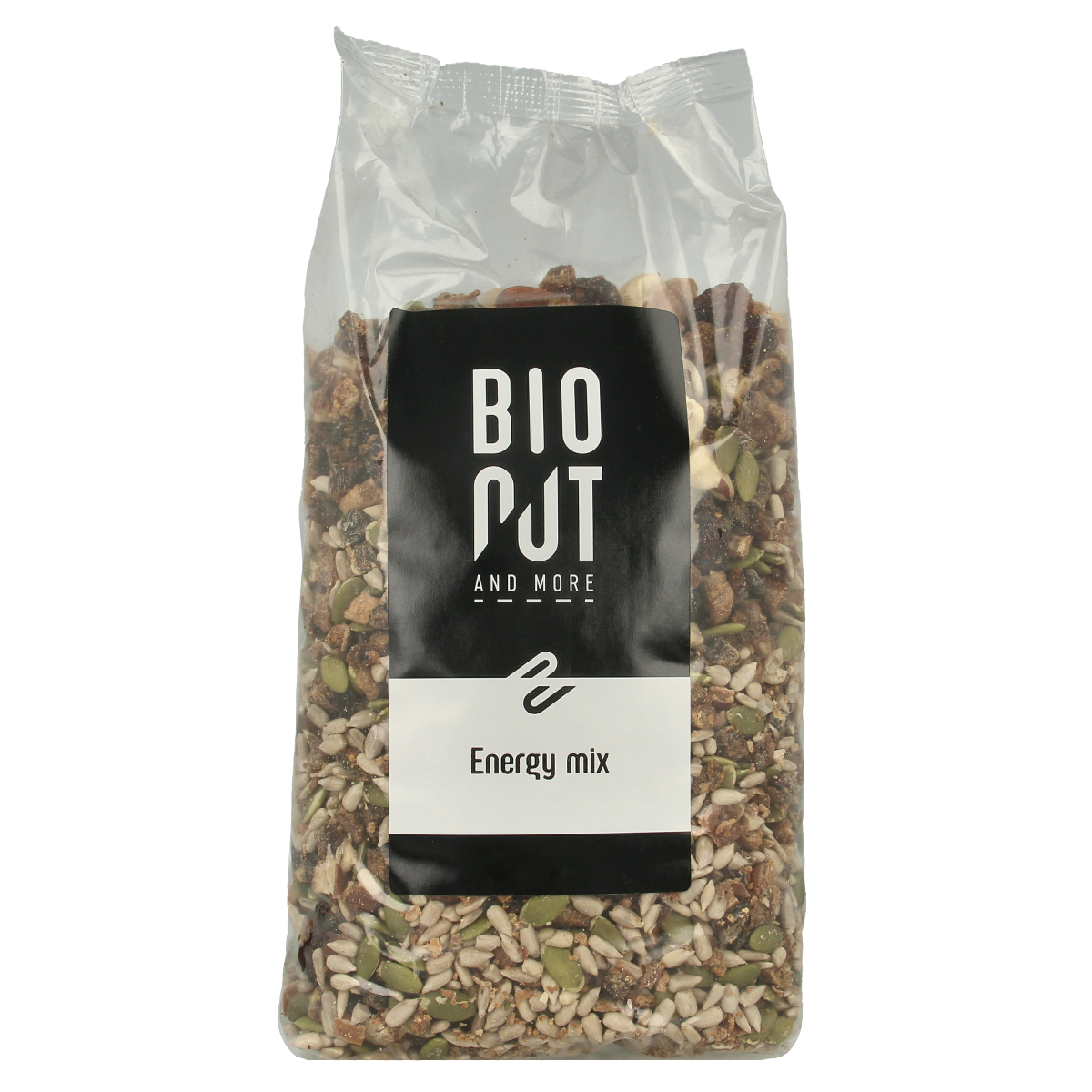 Bionut Energy Mix Bio, 1kg, raw superfood blend with seeds, nuts, and dried fruits in a resealable package.