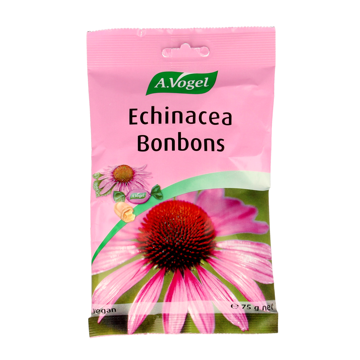 A Vogel Echina C kruidenbonbons in 75g package, herbal remedies with Echinacea and Vitamin C, displayed on a white background.