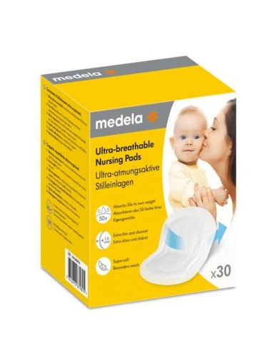 Medela Zoogcompressen ultra ademend, 30 stuks, zachte en ademende borstvoedingskussens voor moeders en baby's.
