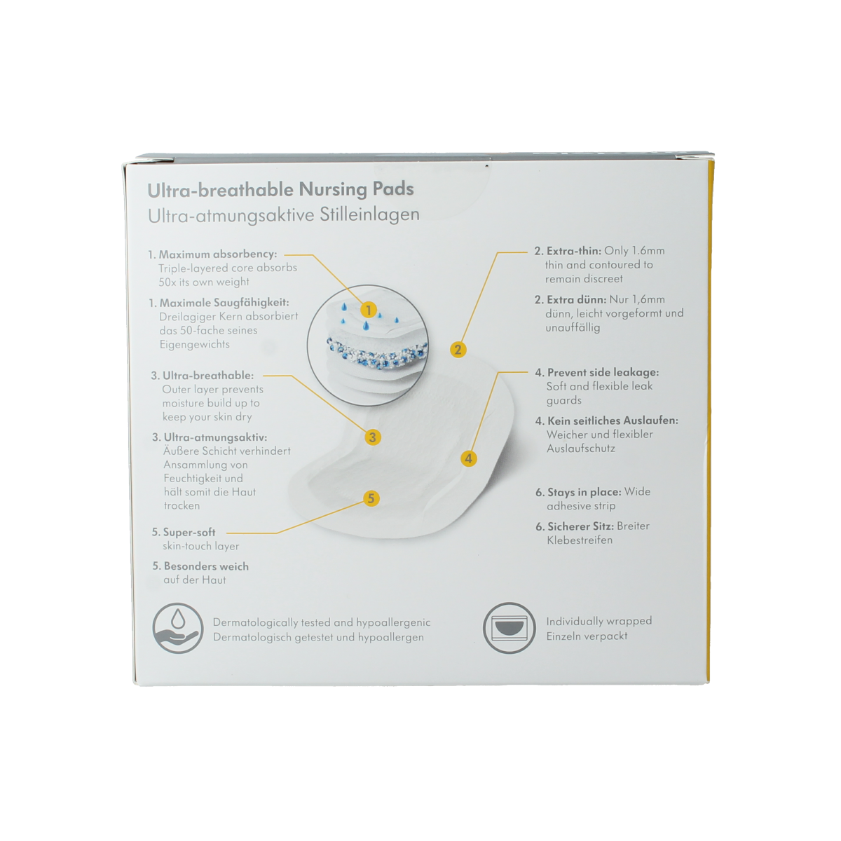 Medela Zoogcompressen ultra ademend, 60 stuks, zachte en ademende maternity nursing pads for new mothers.