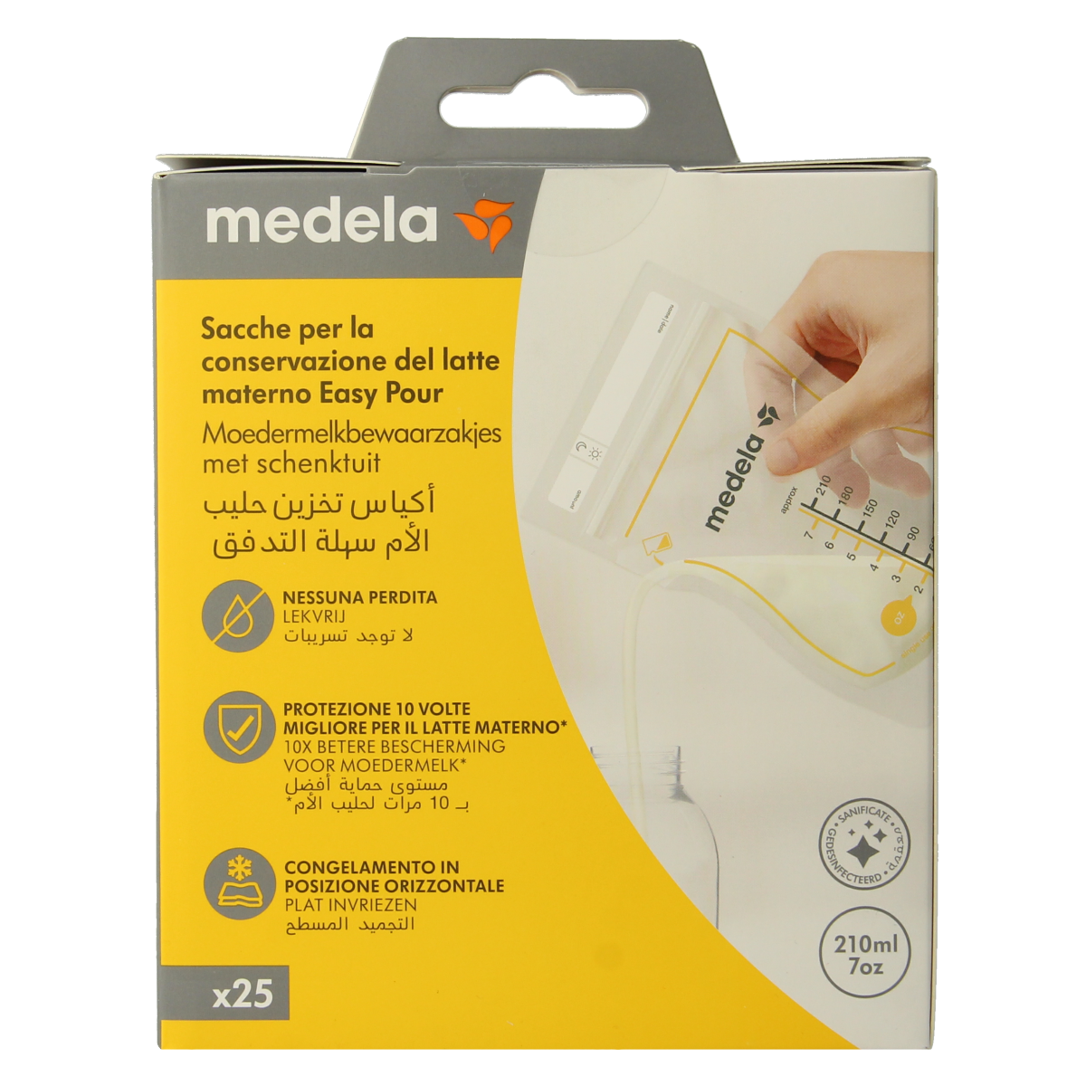 Medela Moedermelk bewaarzakjes 210ml, set of 25, for storing breast milk during kraamtijd, with clear labeling and secure seal