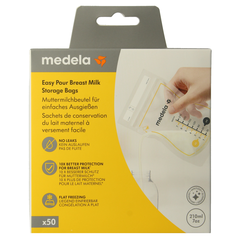 Medela Moedermelk bewaarzakjes for storing breast milk, 210ml capacity, 50-pack, designed for new mothers.