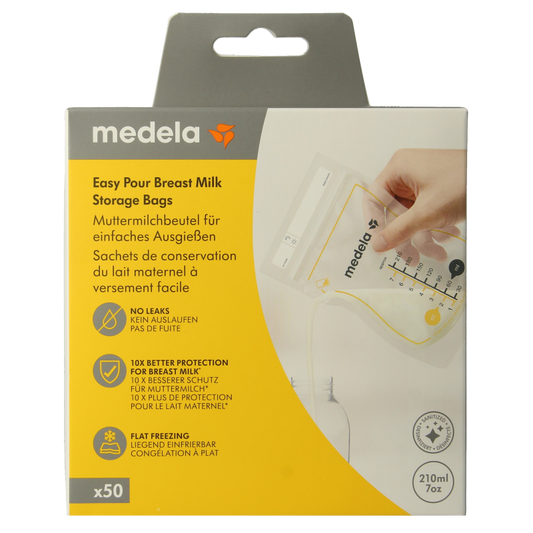 Medela Moedermelk bewaarzakjes for storing breast milk, 210ml capacity, 50-pack, designed for new mothers.